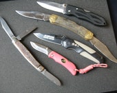 Lot of 5 pocket knives, Rams Horn, pink outdoor edge lockback, imperial, shrade, jowika stockman
