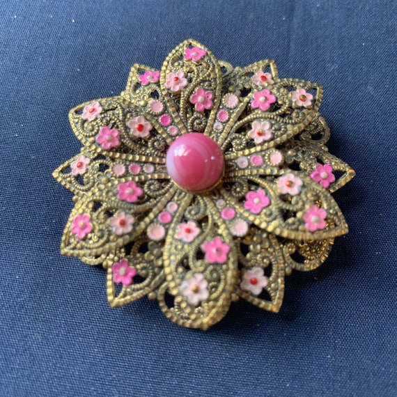 vintage Germany Pink floral filigree brooch