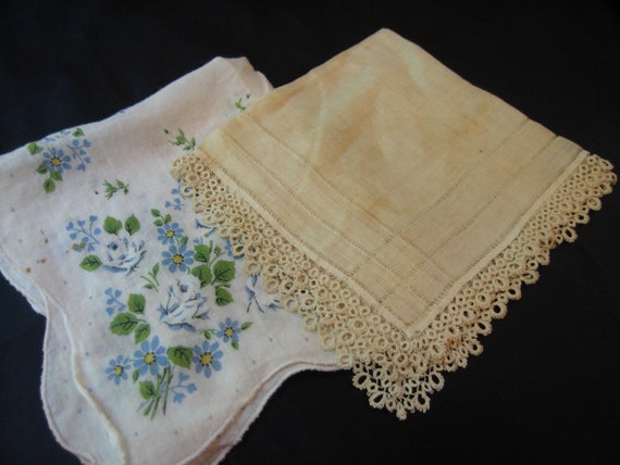 Vintage wedding lace handkerchief,  lot of 2, bob… - image 1