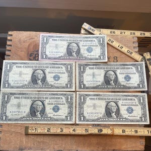 Vintage lot of 5 silver certificates 1957 circulated