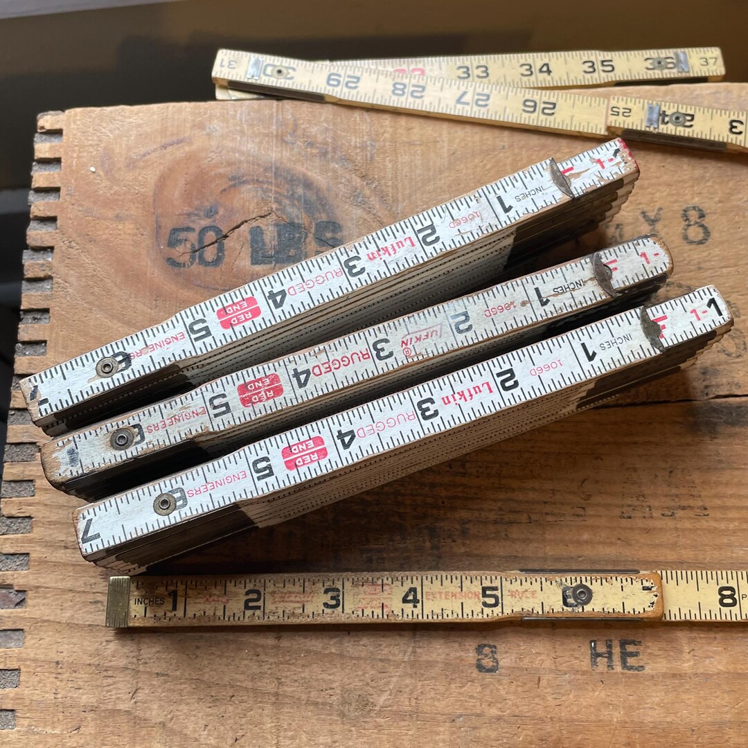 Lot of 3 Lufkin Red End Extension Rule Model 1066D Engineers Wooden 72 ...