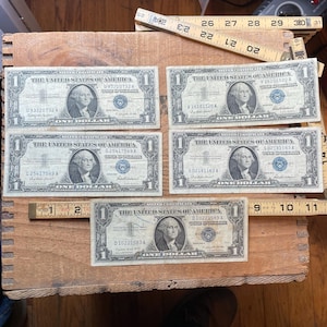 Vintage lot of 5 silver certificates 1957 circulated series A