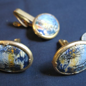 Handcrafted mens jewelry cufflink tie bar lot, handpainted jewelry ooak