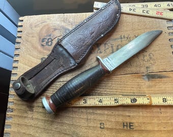 Vintage Schrade Walden NY USA model H-15 Hunting Camp Fixed blade knife w /sheath