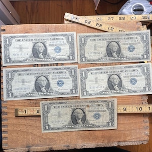 Vintage lot of 5 silver certificates 1957 circulated series A&B