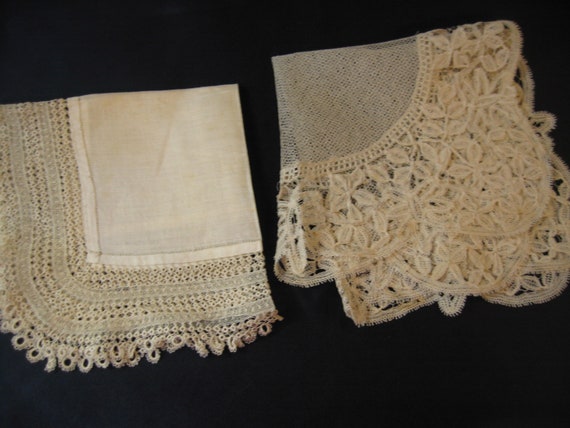 antique Victorian lot of 2 wedding lace handkerch… - image 7