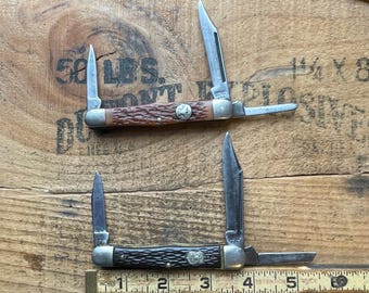 2 Vintage Camillus New York USA Boy scout whittlers 3 blade pocket knife w/ issues