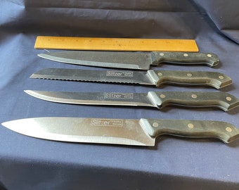 Large Kitchen and carving stainless knives Slitzer 4 knife lot