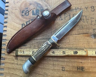 Vintage Western USA S-H48A Bird Camp Fixed blade knife w/ sheath