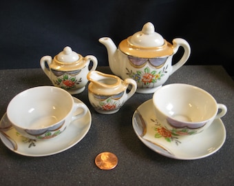 Vintage Japan Lusterware children’s Tea Set, 9 pieces, Japan miniatures, Asian dishes, childs dish set