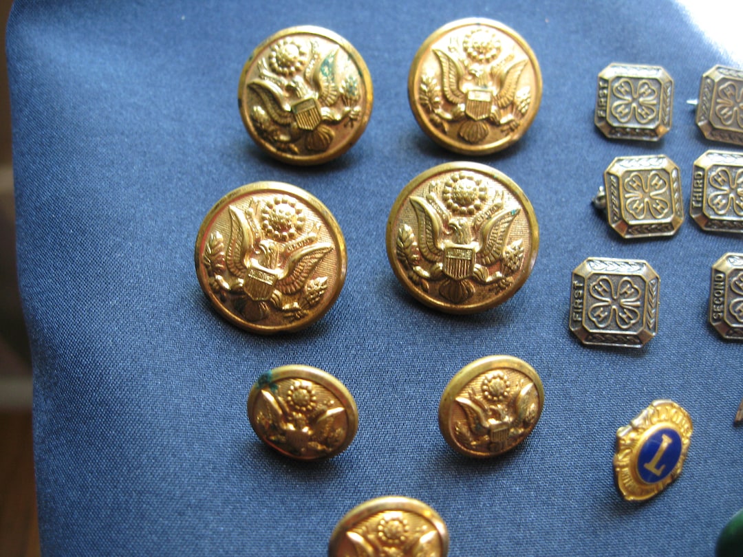 Lot of 7 Military Buttons, 4H Pins, FFA Pin Lions Club Pins, American ...