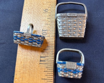 Vintage Pewter Longaberger Basket charm lot of 3