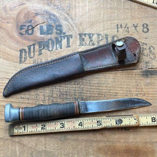 Vintage Kabar Scout, hunting, camping, fishing Fixed blade knife / Kabar sheath