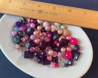 Vintage loose  pink purple Bead soup bead mix