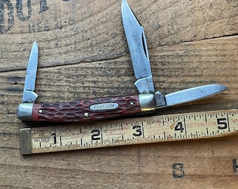 intage Robeson USA model 633295 medium stockman 3 blade pocket knife