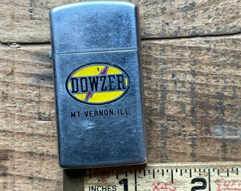 Vintage 1966 Zippo Slim Lighter Bradford PA USA Dowzer Mt Vernon Il advertising