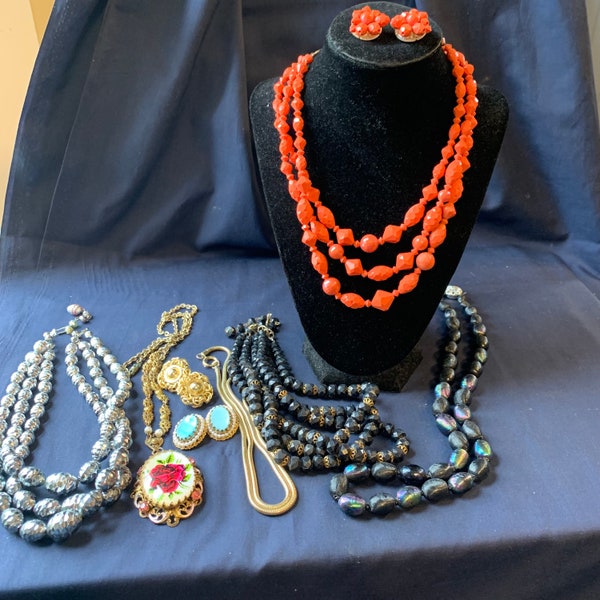 West Germany Multistrand Necklace earring Jewelry lot