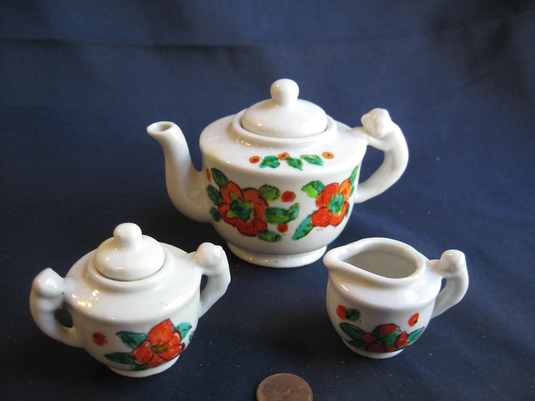 Vintage Childrens Tea Set, Cat Handles, Tea Set With Kittens, Kitten