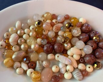 Vintage Loose Mixed bead soup Cream tan beads