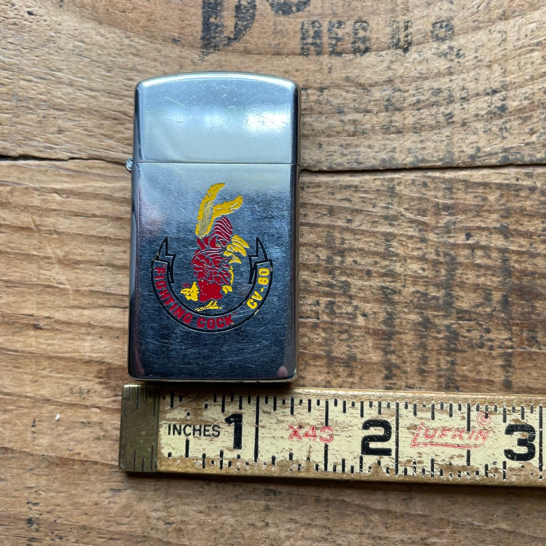 Vintage Zippo Slim Lighter 1975 Fighting Cock CV60 USS Saratoga Etsy
