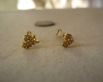 vintage rhinestone heart clip-on earrings