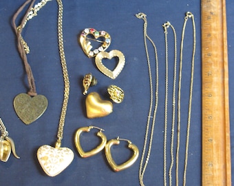 Vintage heart jewelry Lot, valentine Heart destash pendant earring brooch lot