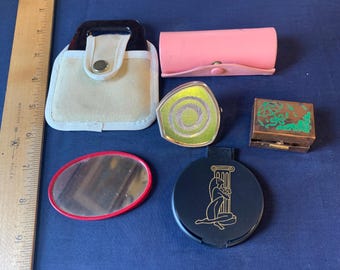 Vintage Retro mirror compacts lipstick caddie lot