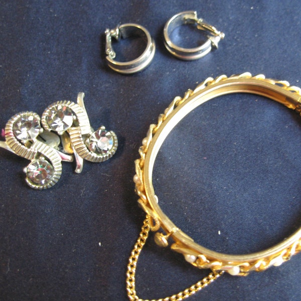 3 piece lot of vintage Kramer jewelry lot, Kramer bracelet, earring lot, signed jewelry lot