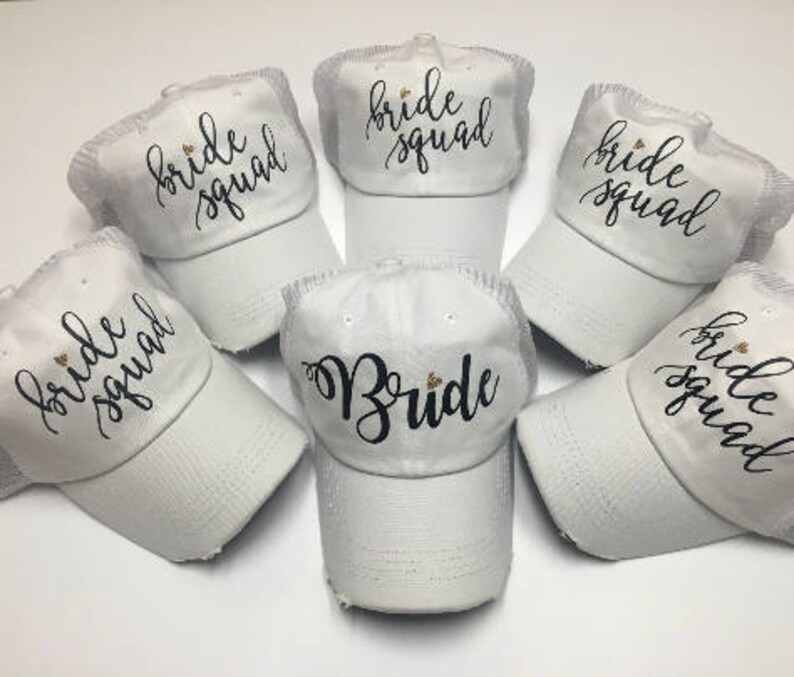Set Of 6 Hats Custom Baseball Hat Bride Squad Hat Bachelorette Hat Bride Hat Bachelorette Party Gifts Bridal Party Hat Distressed Hat