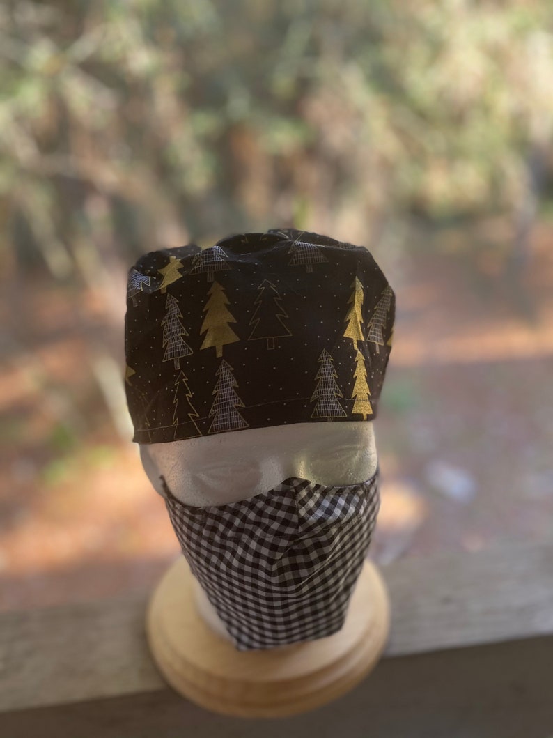 Christmas Trees Metallic Ear saver scrub cap