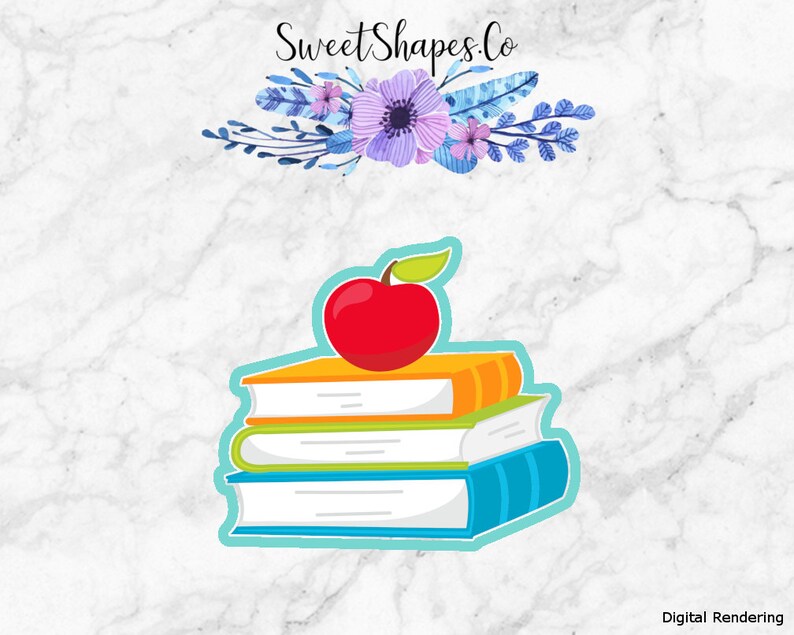 Stack of Books With Apple Cookie Cutter Etsy