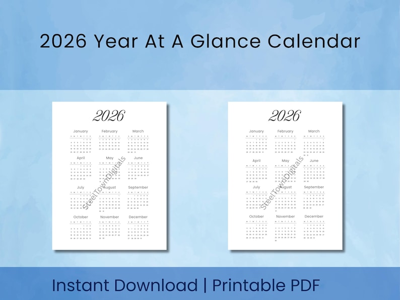 2026 Year at a Glance Printable Calendar | Minimalist Annual Planner ...
