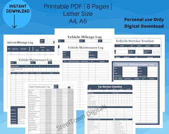 Vehicle Maintenance Log Printable | Vehicle Service Tracker | Vehicle Mileage Log |Auto Maintenance Log| Car Service Log| Digital Download