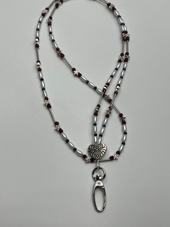 Red White and Blue Beaded Lanyard 