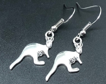 Silver Tone Kangaroo Charm Earrings