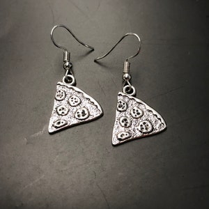 Pizza Slice Charm Earrings: Tibetan Silver Food Jewelry