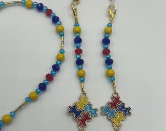 Autism awareness beaded eye glass chain