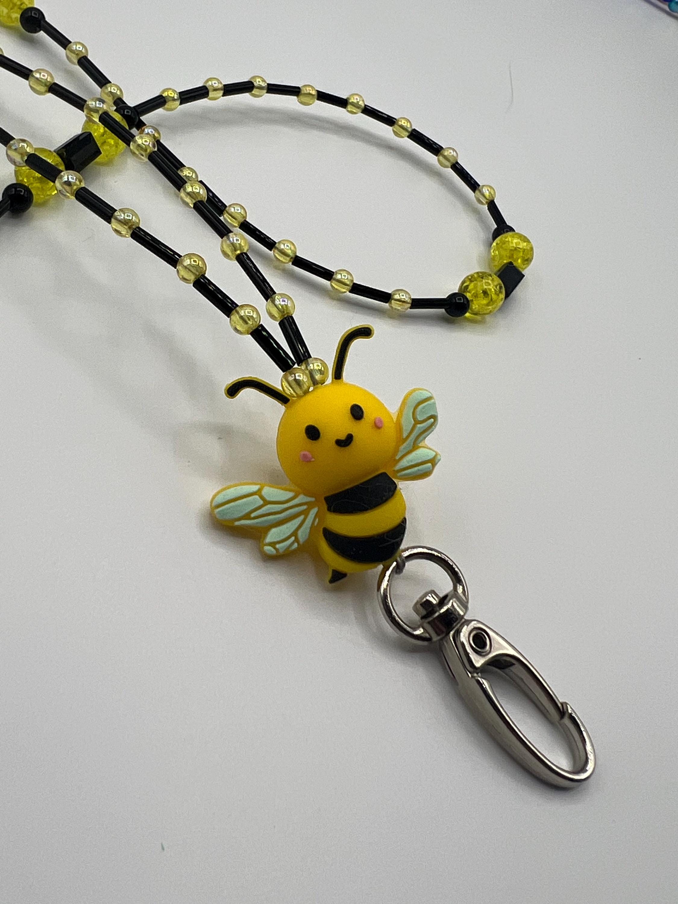 Bumble bee themed beaded lanyard