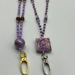 Purple themed beaded lanyard