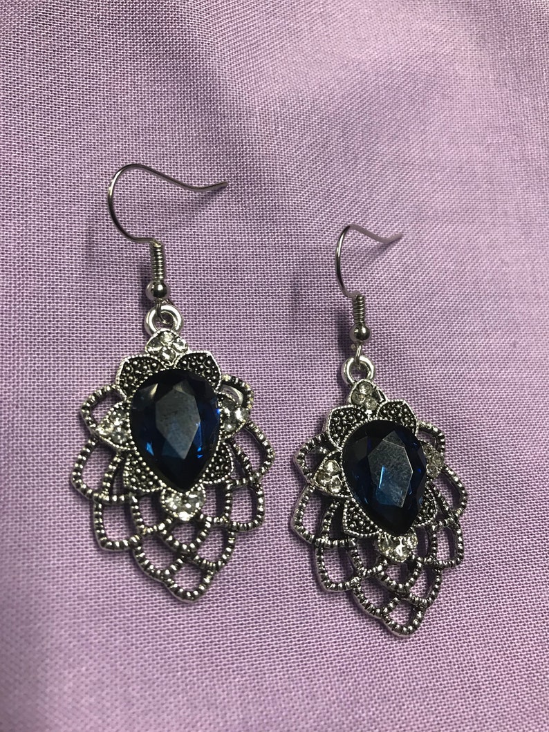 Sapphire rhinestone earrings