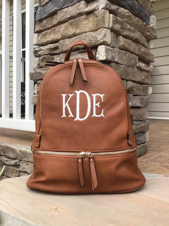 monogrammed leather backpack purse