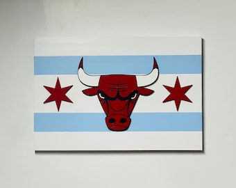 3D Chicago Bulls Wooden Flag