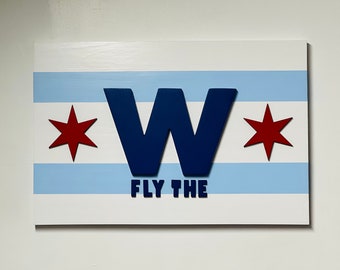 3D Chicago Cubs Wooden Flag Fly the W