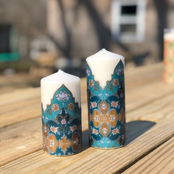 Pillar Decoupaged Traditional Arts Tazhib Candles Haftseen