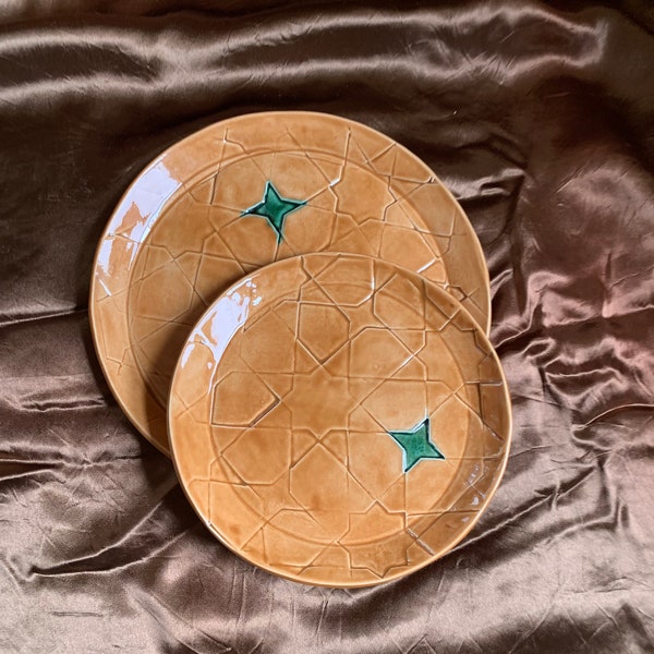 Ceramic handmade Geometry Pattern decorative circle round dinnerware plate