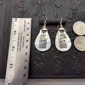 Green quartz, sterling silver, mother of pearl earrings, lightweight boho bohemian eclectic handmade artisan dangle gypsy modern relic yoga image 9