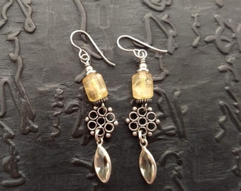 Citrine and sterling silver earrings, lightweight boho chic bohemian eclectic feminine long dangle gypsy bridal statement unique gemstone