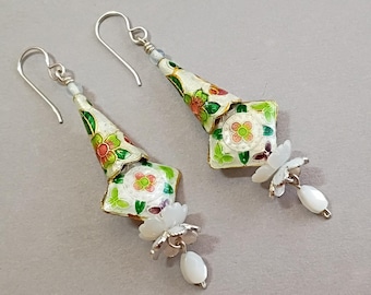 Enamel and mother of pearl earrings