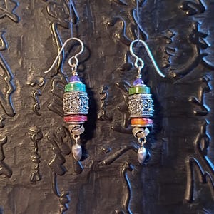 Handmade Sterling Silver Dangle Earrings, Spiney Oyster Shell, Turquoise, Amethyst