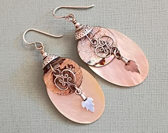 Mother of Pearl Sterling Silver Earrings, Abalone Dangle - Boho Bridal